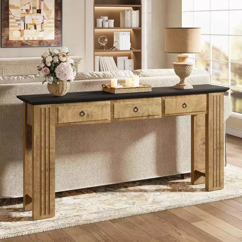 Lantine 63 Console Table with 3 Drawers, Farmhouse Sofa Table Behind Couch, Rustic Entryway Furniture for Hallway, Living Room