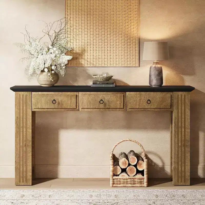 Console 63 avec 3 tiroirs, Table de canapé de ferme derrière le canapé, Meuble d'entrée rustique pour couloir, salon