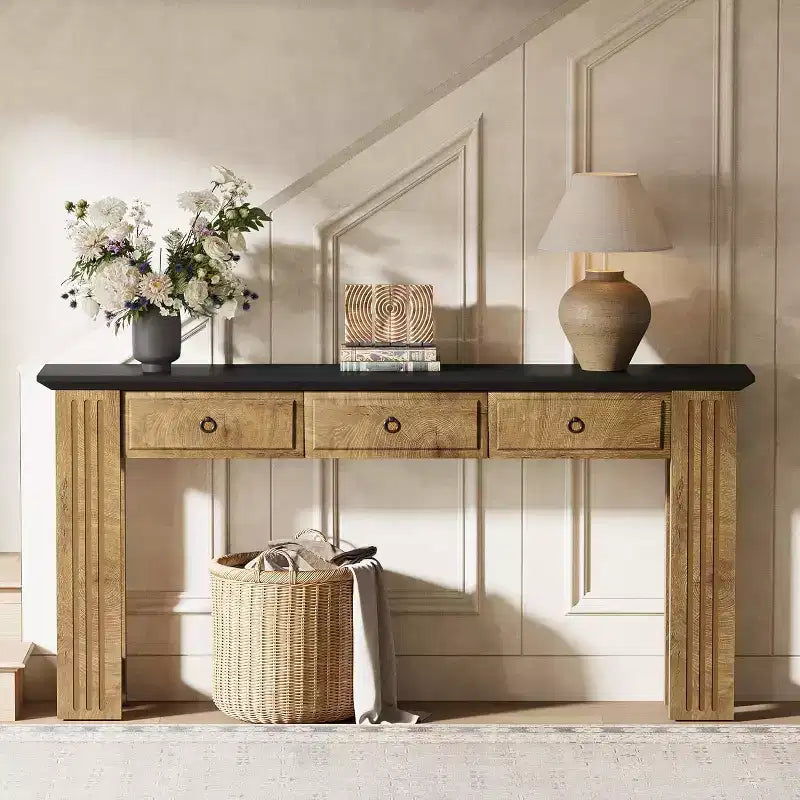 Console 63 avec 3 tiroirs, Table de canapé de ferme derrière le canapé, Meuble d'entrée rustique pour couloir, salon