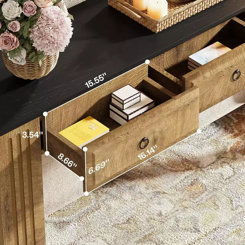 Console 63 avec 3 tiroirs, Table de canapé de ferme derrière le canapé, Meuble d'entrée rustique pour couloir, salon