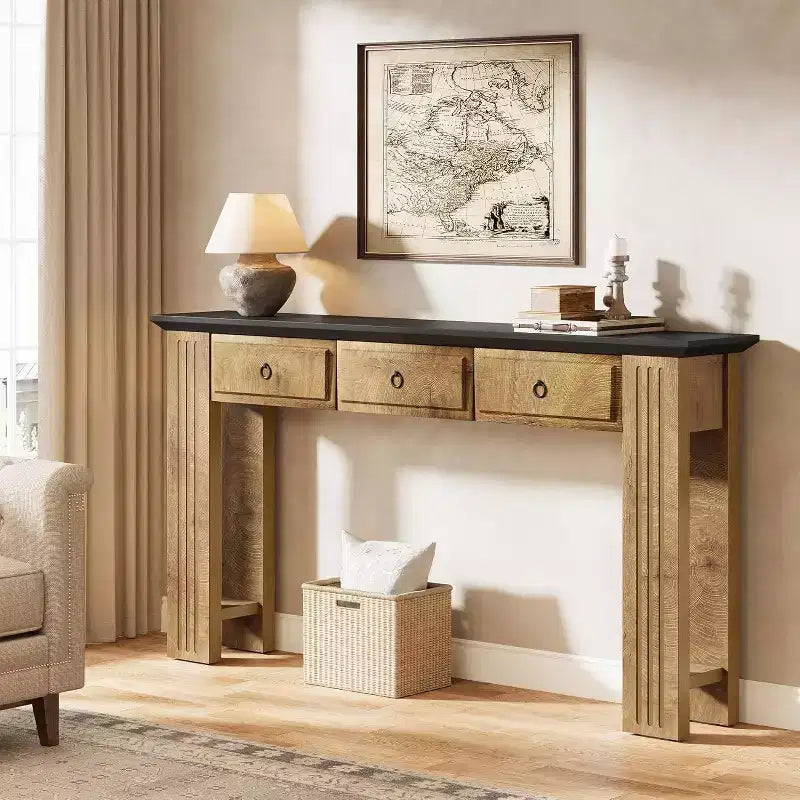 Console 63 avec 3 tiroirs, Table de canapé de ferme derrière le canapé, Meuble d'entrée rustique pour couloir, salon