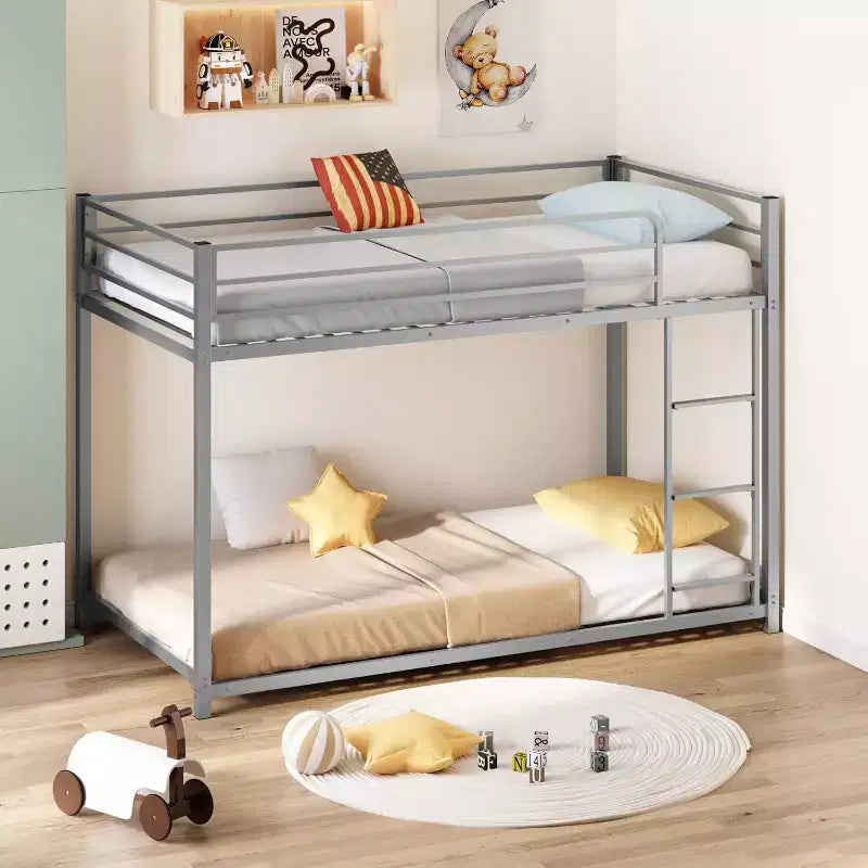 JOYMOR Bunk Bed Twin Over Twin, Metal Twin Size Bed Frame with Safety Guardraild for Boys Girls