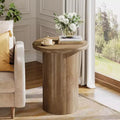 Lantine Round Side Table with Fluted Base, 20-Inch Nightstand, for Living Room Bedroom Small Space ,Rustic Brown