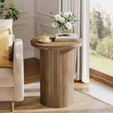 Lantine Round Side Table with Fluted Base, 20-Inch Nightstand, for Living Room Bedroom Small Space ,Rustic Brown