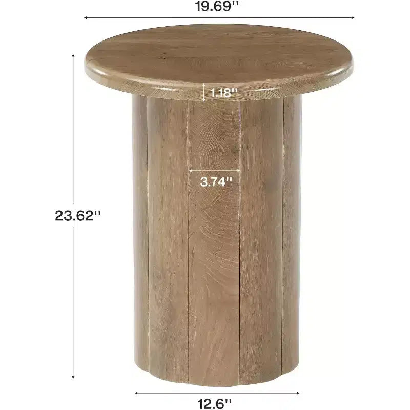 Table d'appoint ronde avec base cannelée, table de chevet de 50 cm, pour salon, chambre à coucher, petit espace, marron rustique