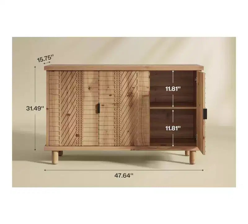 Buffet en Bois Massif avec Rangement, Buffet de Ferme avec 3 Portes et 2 Étagères Réglables, pour Cuisine et Entrée, Naturel