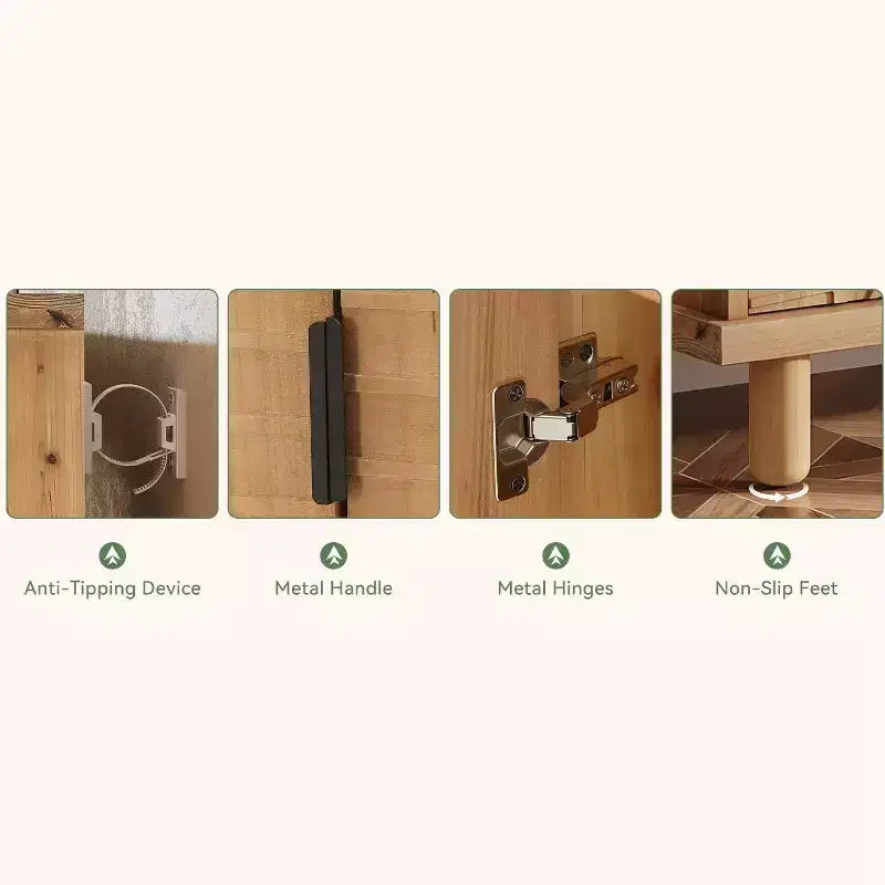 Buffet en Bois Massif avec Rangement, Buffet de Ferme avec 3 Portes et 2 Étagères Réglables, pour Cuisine et Entrée, Naturel