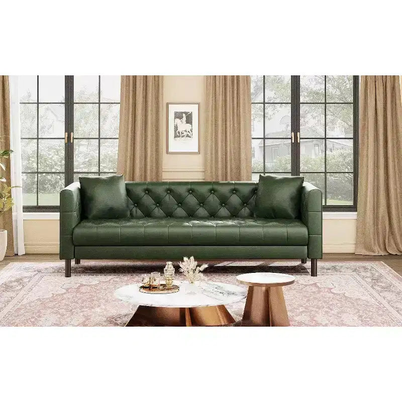 81 canapés modernes pour salon, canapé en cuir avec boutons faits main, canapé 3 places avec assise profonde, canapé Chesterfield marron pour appartement