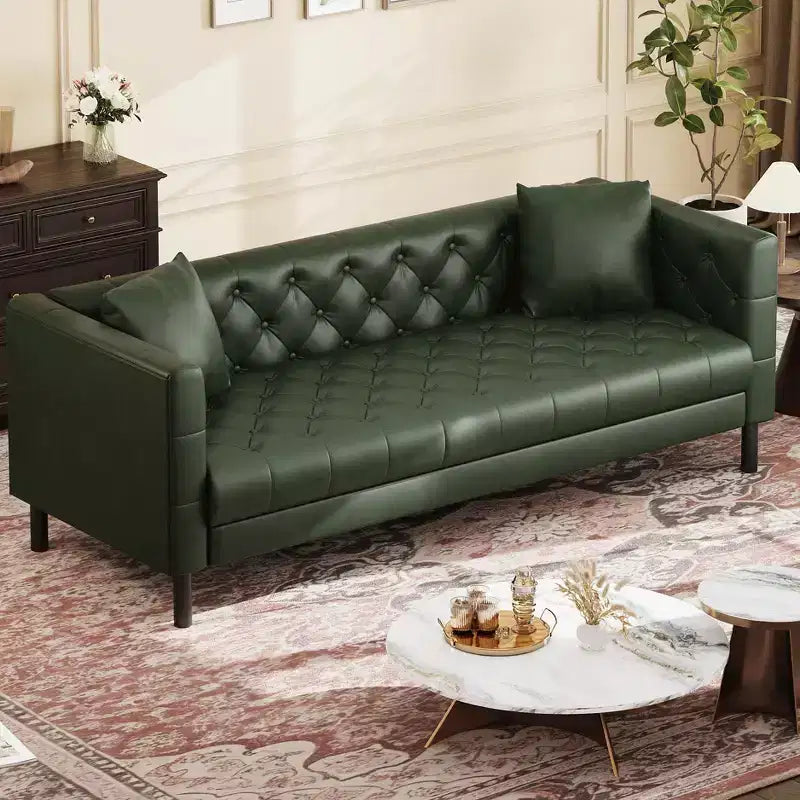 81 canapés modernes pour salon, canapé en cuir avec boutons faits main, canapé 3 places avec assise profonde, canapé Chesterfield marron pour appartement