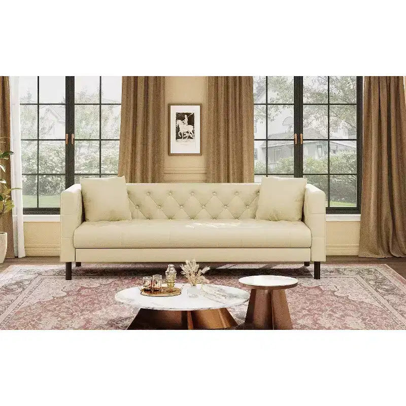 81 canapés modernes pour salon, canapé en cuir avec boutons faits main, canapé 3 places avec assise profonde, canapé Chesterfield marron pour appartement