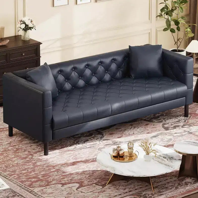 81 canapés modernes pour salon, canapé en cuir avec boutons faits main, canapé 3 places avec assise profonde, canapé Chesterfield marron pour appartement