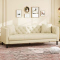 81 Modern Sofa Couches for Living Room, Leather Couch with Handmade Button, 3 Seater Sofa with Deep Seats, Brown Chesterfield Sofa for Apartment