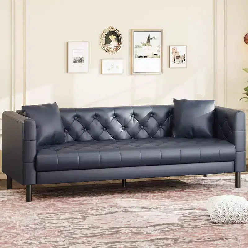 81 canapés modernes pour salon, canapé en cuir avec boutons faits main, canapé 3 places avec assise profonde, canapé Chesterfield marron pour appartement