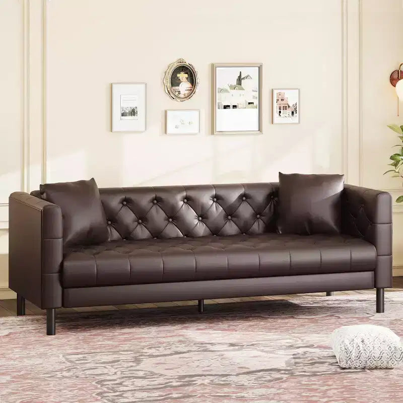 81 canapés modernes pour salon, canapé en cuir avec boutons faits main, canapé 3 places avec assise profonde, canapé Chesterfield marron pour appartement