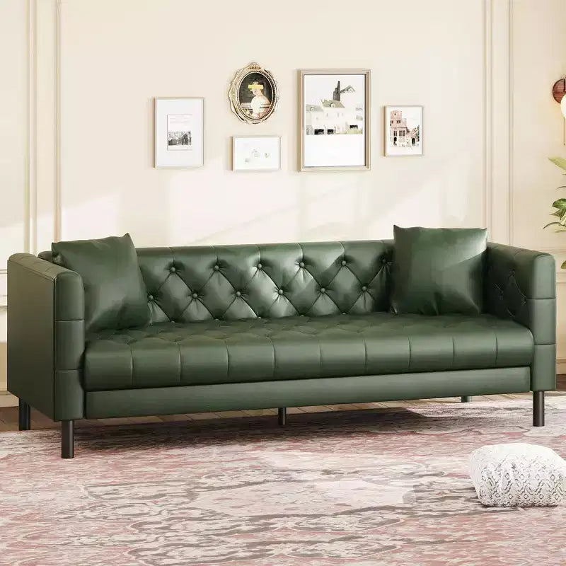 81 canapés modernes pour salon, canapé en cuir avec boutons faits main, canapé 3 places avec assise profonde, canapé Chesterfield marron pour appartement