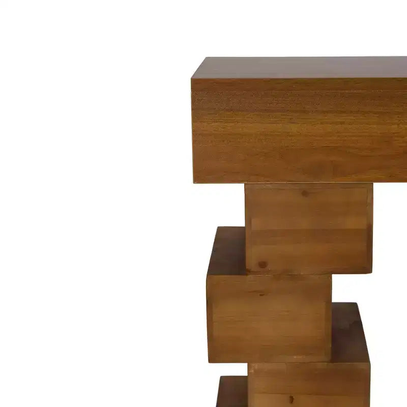 Console en bois empilé, géométrique et rustique