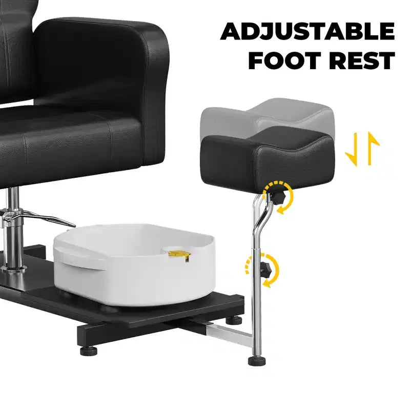 Fauteuil de pédicure avec tabouret, repose-pieds et bassin de massage, réglable en hauteur, fauteuil de pédicure avec repose-pieds inclinable hydraulique et pivotant à 360 degrés