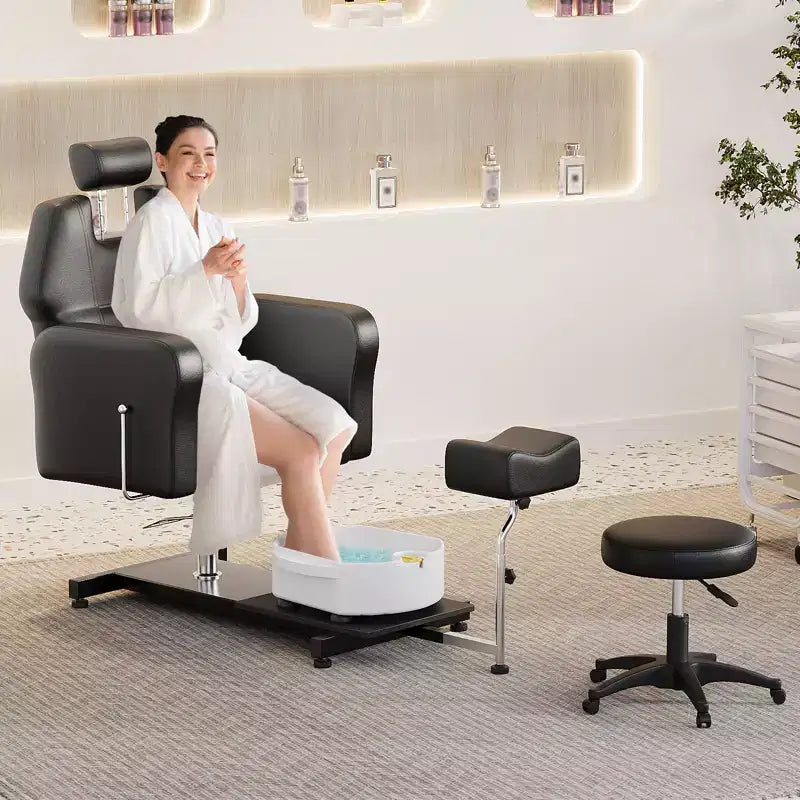 Fauteuil de pédicure avec tabouret, repose-pieds et bassin de massage, réglable en hauteur, fauteuil de pédicure avec repose-pieds inclinable hydraulique et pivotant à 360 degrés