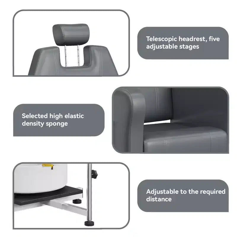 Fauteuil de pédicure avec tabouret, repose-pieds et bassin de massage, réglable en hauteur, fauteuil de pédicure avec repose-pieds inclinable hydraulique et pivotant à 360 degrés