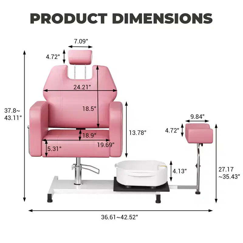 Fauteuil de pédicure avec tabouret, repose-pieds et bassin de massage, réglable en hauteur, fauteuil de pédicure avec repose-pieds inclinable hydraulique et pivotant à 360 degrés