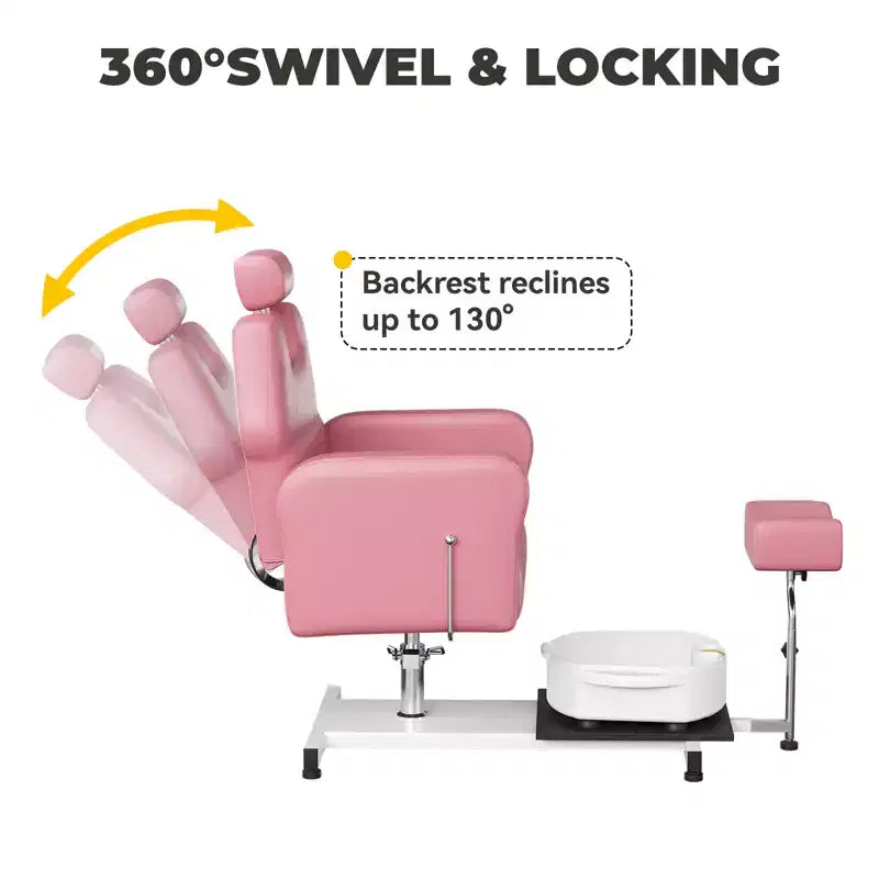 Fauteuil de pédicure avec tabouret, repose-pieds et bassin de massage, réglable en hauteur, fauteuil de pédicure avec repose-pieds inclinable hydraulique et pivotant à 360 degrés