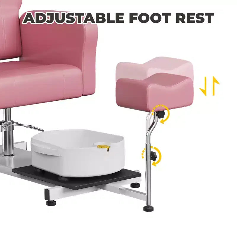Fauteuil de pédicure avec tabouret, repose-pieds et bassin de massage, réglable en hauteur, fauteuil de pédicure avec repose-pieds inclinable hydraulique et pivotant à 360 degrés