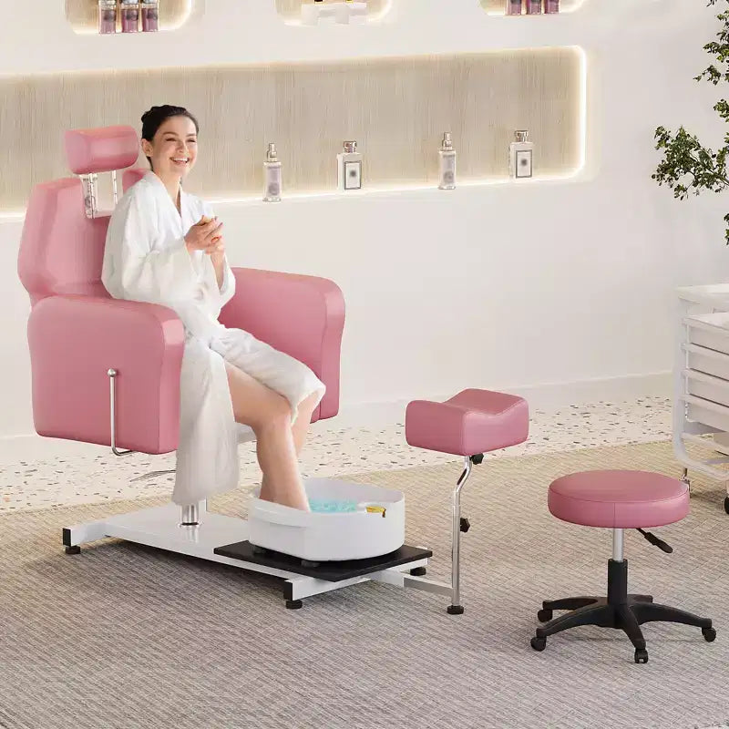 Fauteuil de pédicure avec tabouret, repose-pieds et bassin de massage, réglable en hauteur, fauteuil de pédicure avec repose-pieds inclinable hydraulique et pivotant à 360 degrés