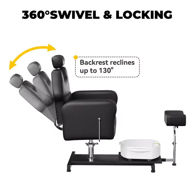 Fauteuil de pédicure avec tabouret, repose-pieds et bassin de massage, réglable en hauteur, fauteuil de pédicure avec repose-pieds inclinable hydraulique et pivotant à 360 degrés