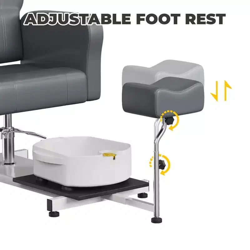 Fauteuil de pédicure avec tabouret, repose-pieds et bassin de massage, réglable en hauteur, fauteuil de pédicure avec repose-pieds inclinable hydraulique et pivotant à 360 degrés
