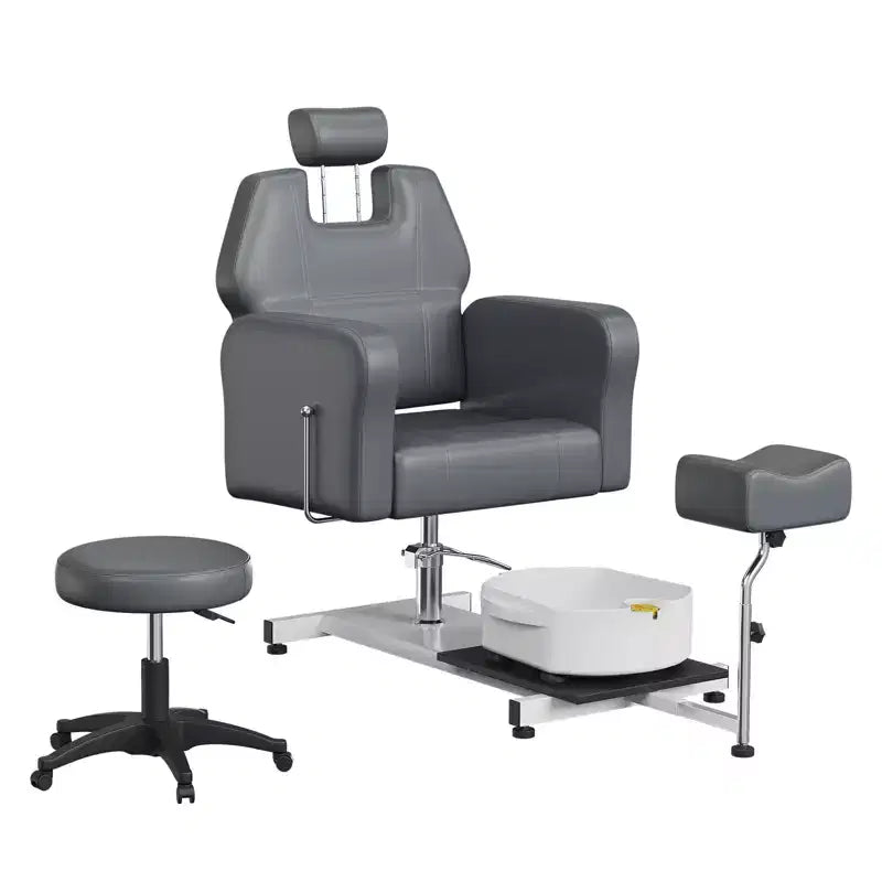 Fauteuil de pédicure avec tabouret, repose-pieds et bassin de massage, réglable en hauteur, fauteuil de pédicure avec repose-pieds inclinable hydraulique et pivotant à 360 degrés