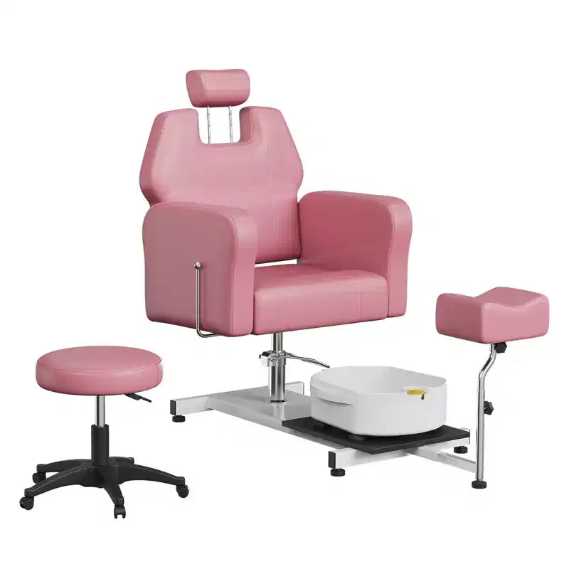 Fauteuil de pédicure avec tabouret, repose-pieds et bassin de massage, réglable en hauteur, fauteuil de pédicure avec repose-pieds inclinable hydraulique et pivotant à 360 degrés