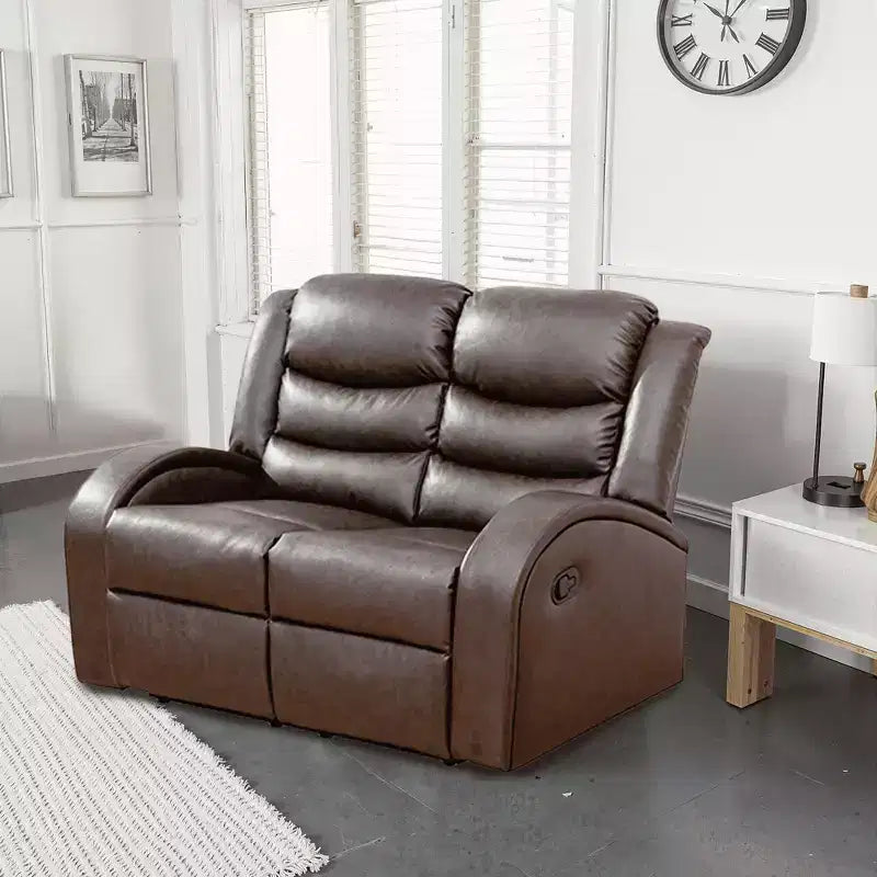 MAYEERTY Faux Leather Reclining Loveseat, 2-Seat Adjustable Backrest Recliner for Living Room, Brown