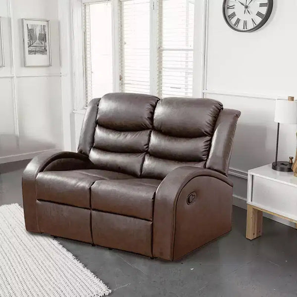 MAYEERTY Faux Leather Reclining Loveseat, 2-Seat Adjustable Backrest Recliner for Living Room, Brown
