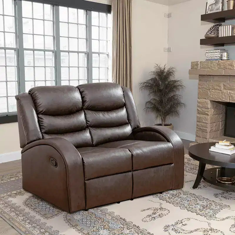 Causeuse inclinable en similicuir, Recliner 2 places avec dossier réglable pour salon, Marron