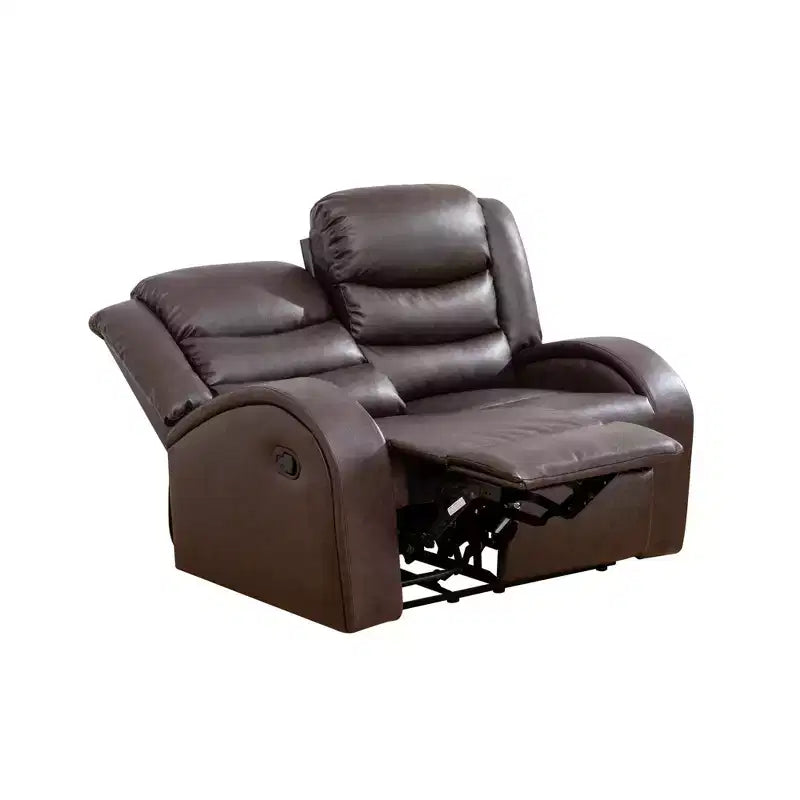 Causeuse inclinable en similicuir, Recliner 2 places avec dossier réglable pour salon, Marron