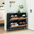 Woven Shoe Cabinet - 4-Door Rack with Adjustable Shelves, Rustic Entryway Organizer for Hallway