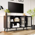 Bahut noir avec rangement, buffet avec porte en verre cannelé et tiroirs, bahut