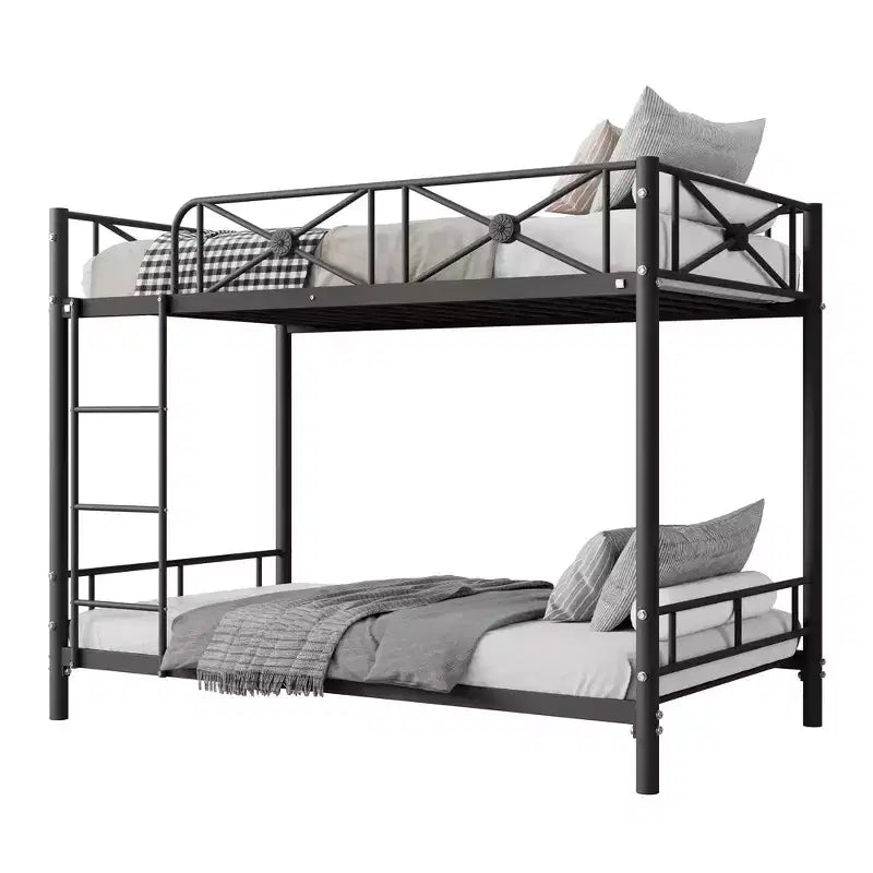 Lit superposé en métal jumeaux sur jumeaux, lits superposés industriels robustes avec barrières de sécurité et design peu encombrant, lit en acier pour l'école, la chambre à coucher