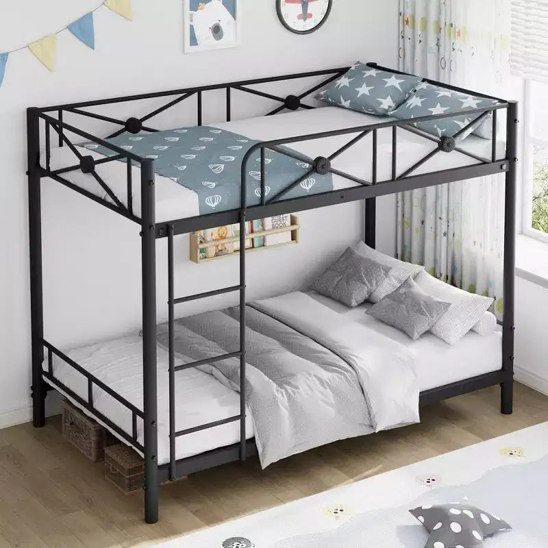 Metal Bunk Bed Twin Over Twin, Industrial Bunkbeds Heavy Duty Bed with Safety Guard Rails and Space-Saving Design, Steel Bed for School, Bedroom