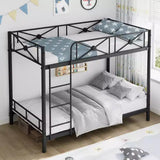 Metal Bunk Bed Twin Over Twin, Industrial Bunkbeds Heavy Duty Bed with Safety Guard Rails and Space-Saving Design, Steel Bed for School, Bedroom