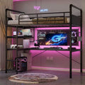 Loft Bunk Bed with L-Shaped Desk,Twin Loft Bed with Desk Underneath, Metal Bunk Beds with High Guardrail and Ladder,Easy Assembly