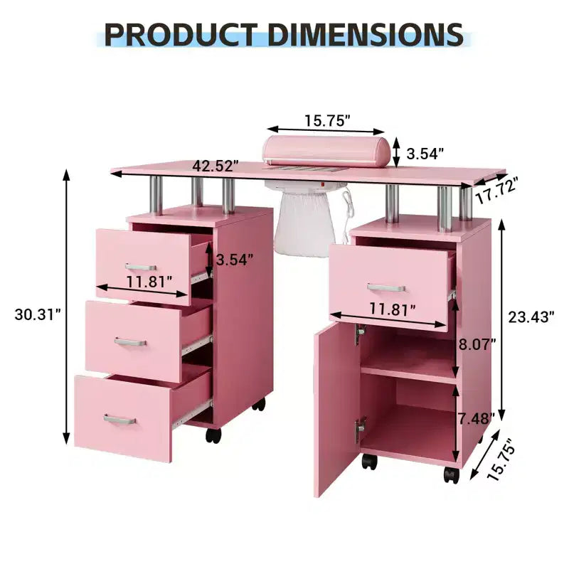 Table de manucure, bureau à ongles pour technicienne en pose d'ongles, poste de travail pour ongles avec collecteur de poussière électrique, table de rangement pour salon de manucure