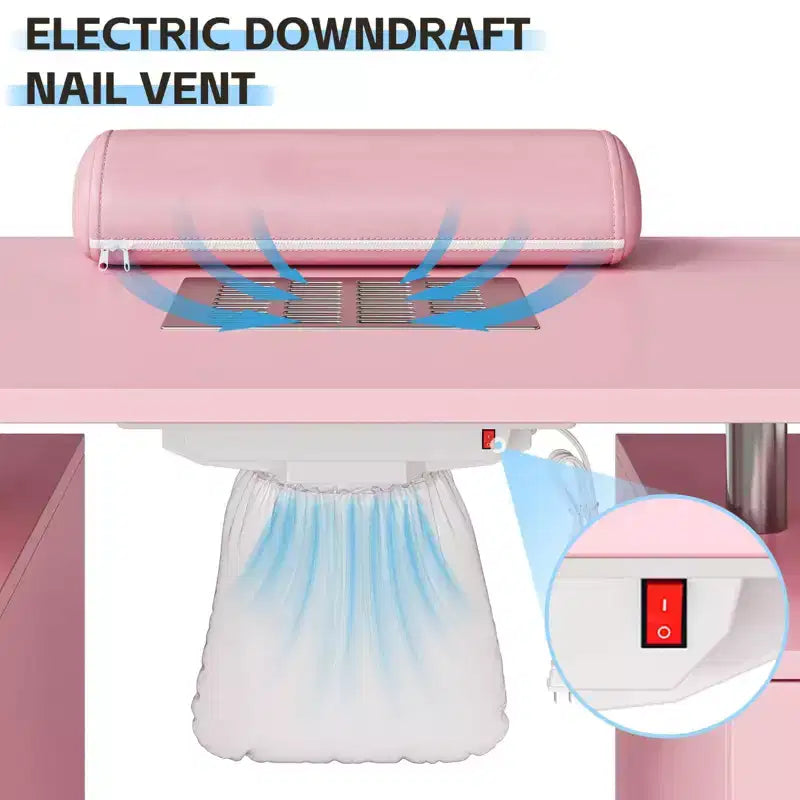 Table de manucure, bureau à ongles pour technicienne en pose d'ongles, poste de travail pour ongles avec collecteur de poussière électrique, table de rangement pour salon de manucure