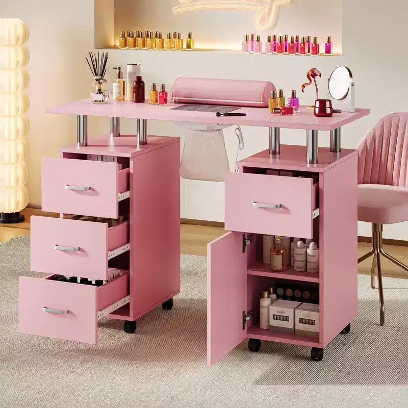 Table de manucure, bureau à ongles pour technicienne en pose d'ongles, poste de travail pour ongles avec collecteur de poussière électrique, table de rangement pour salon de manucure