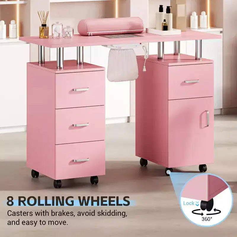 Table de manucure, bureau à ongles pour technicienne en pose d'ongles, poste de travail pour ongles avec collecteur de poussière électrique, table de rangement pour salon de manucure
