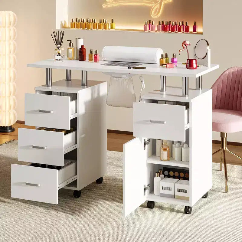 Table de manucure, bureau à ongles pour technicienne en pose d'ongles, poste de travail pour ongles avec collecteur de poussière électrique, table de rangement pour salon de manucure