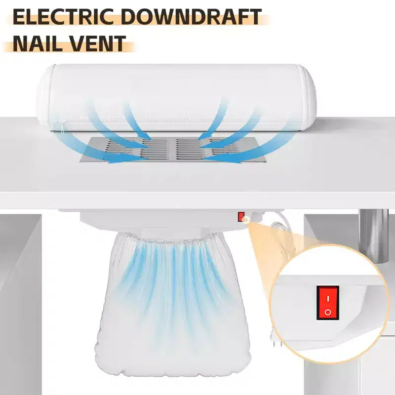 Table de manucure, bureau à ongles pour technicienne en pose d'ongles, poste de travail pour ongles avec collecteur de poussière électrique, table de rangement pour salon de manucure