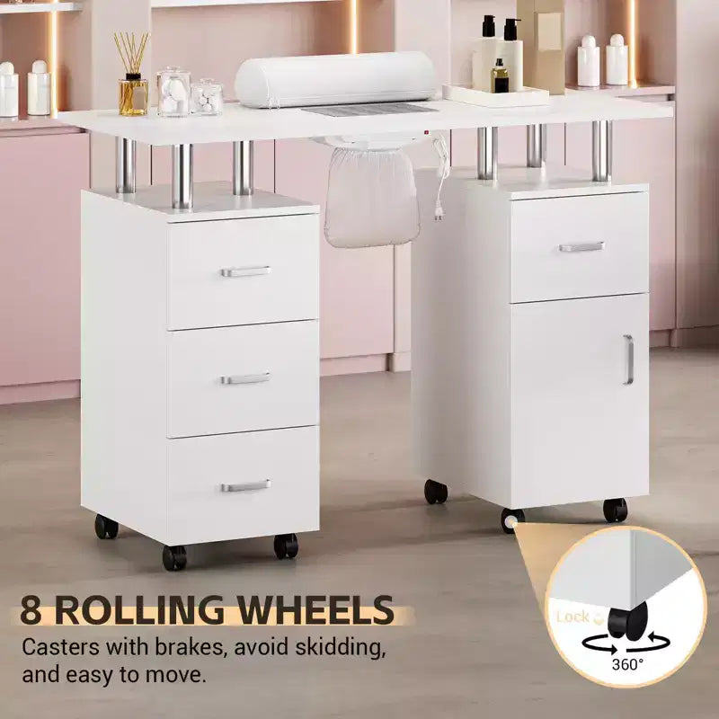 Table de manucure, bureau à ongles pour technicienne en pose d'ongles, poste de travail pour ongles avec collecteur de poussière électrique, table de rangement pour salon de manucure
