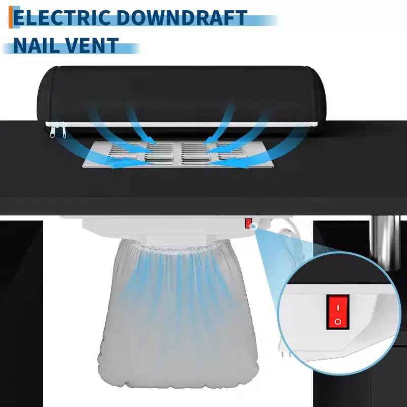 Table de manucure, bureau à ongles pour technicienne en pose d'ongles, poste de travail pour ongles avec collecteur de poussière électrique, table de rangement pour salon de manucure