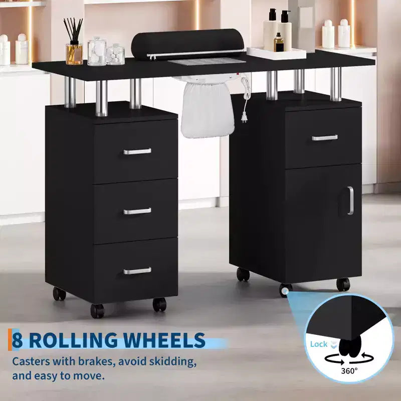 Table de manucure, bureau à ongles pour technicienne en pose d'ongles, poste de travail pour ongles avec collecteur de poussière électrique, table de rangement pour salon de manucure
